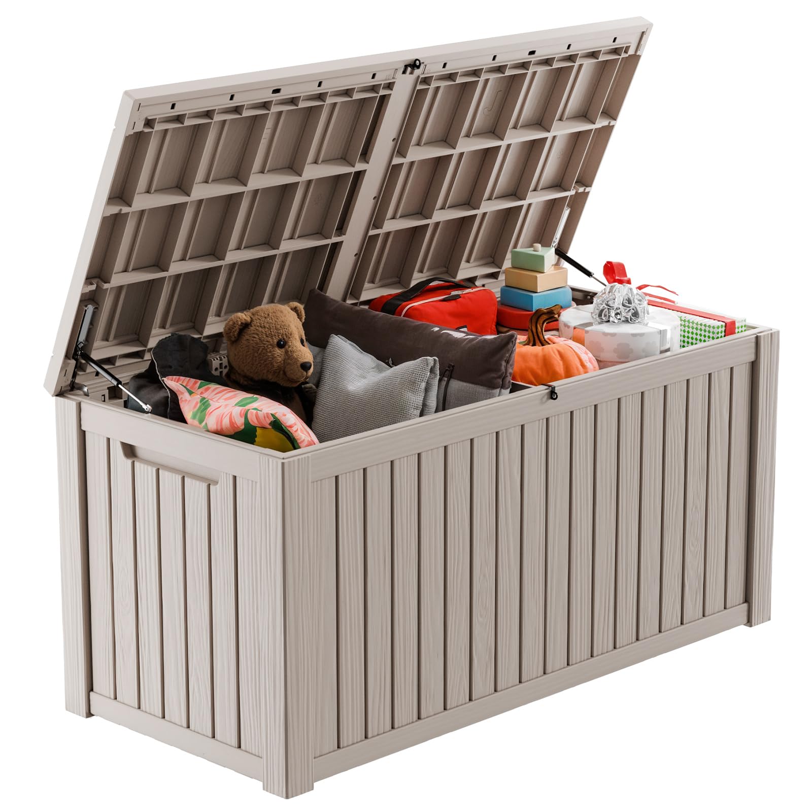ROJIK 180 Gallon Outdoor Storage Deck Box - Waterproof Patio Furniture Cover, Garden Tool Organizer, Pool Accessories & Cushion Storage Bench with Lockable Lid & Side Handles (Cappuccino) - Perfect for Backyard, Garden, Poolside & Deck Organization