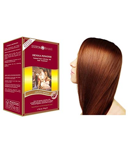 Natural Surya Brasil Henna Powder for Hair - Golden Brown 1.76 oz | Chemical-Free Hair Dye & Conditioning Treatment for DIY Hair Coloring at Home
