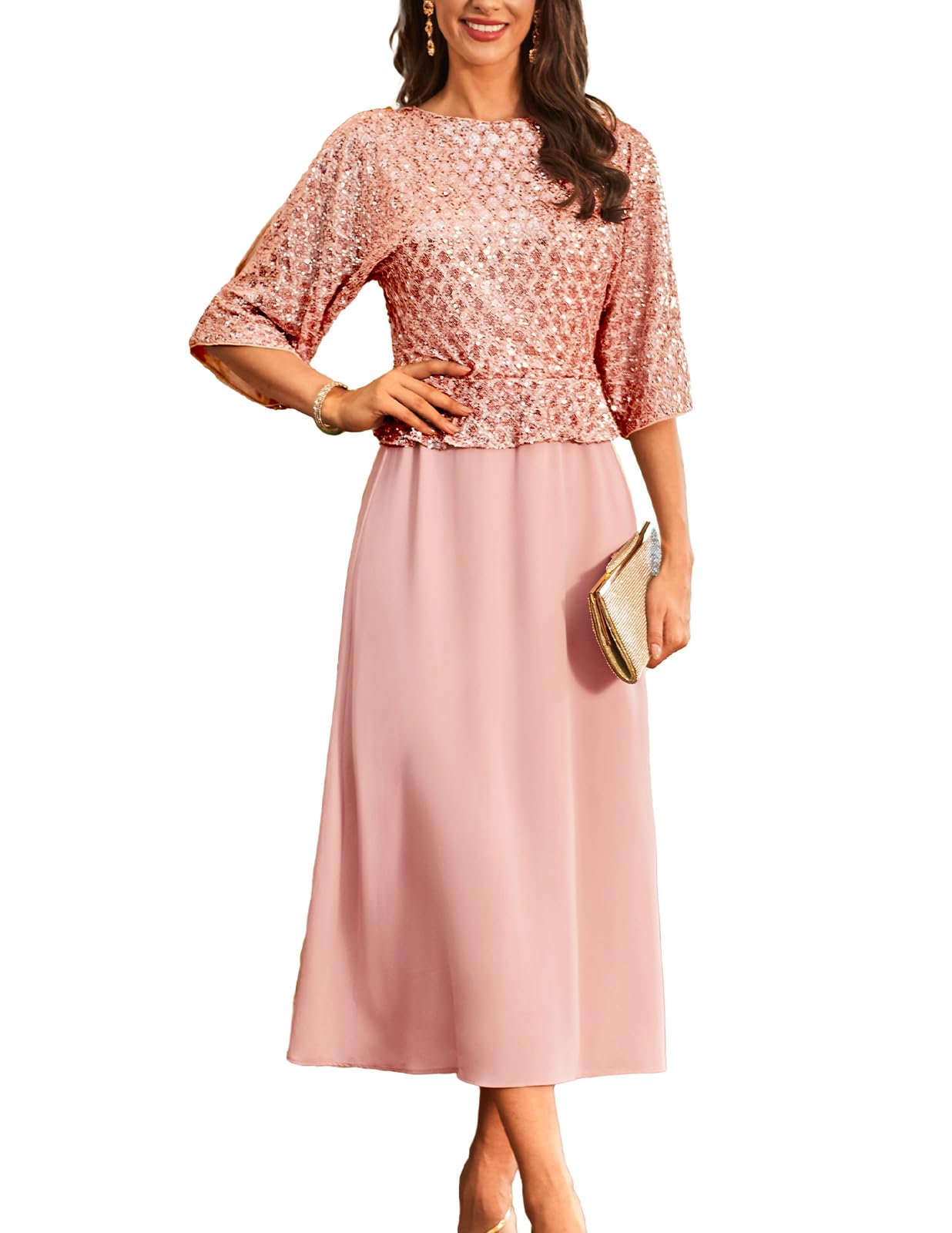 GRACE KARIN Women's Sequin Chiffon Evening Gown - Elegant Mother of The Bride Dress & Wedding Guest Formal Attire for 2024 | Perfect for Cocktail Parties, Galas & Special Occasions