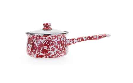 Stainless Steel Red Swirl Sauce Pan with Lid - Nonstick Cooking Pot for Pasta, Soup & Sauces - Perfect for Home Kitchen & Restaurant Use