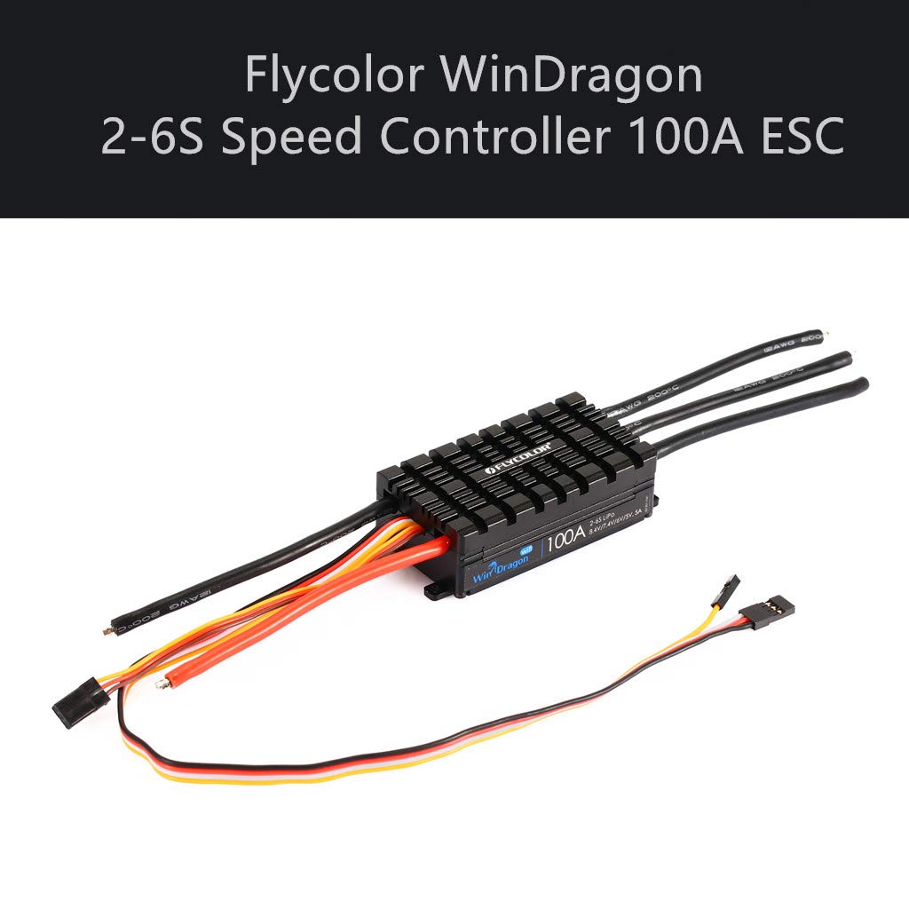 WinDragon 100A ESC Racing Drone Controller - Flycolor 2-6S Speed Controller for RC Aircraft & Helicopter (Black) | Perfect for FPV Racing, Aerial Photography, and DIY Drone Projects