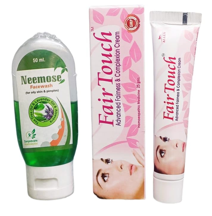 Allen Fair Touch Advanced Fairness & Complexion Cream (25g) + Sanjeevani Neemose Face Wash (50ml) - Brightening Skincare Set for Glowing Skin | Daily Face Care Routine for Men & Women
