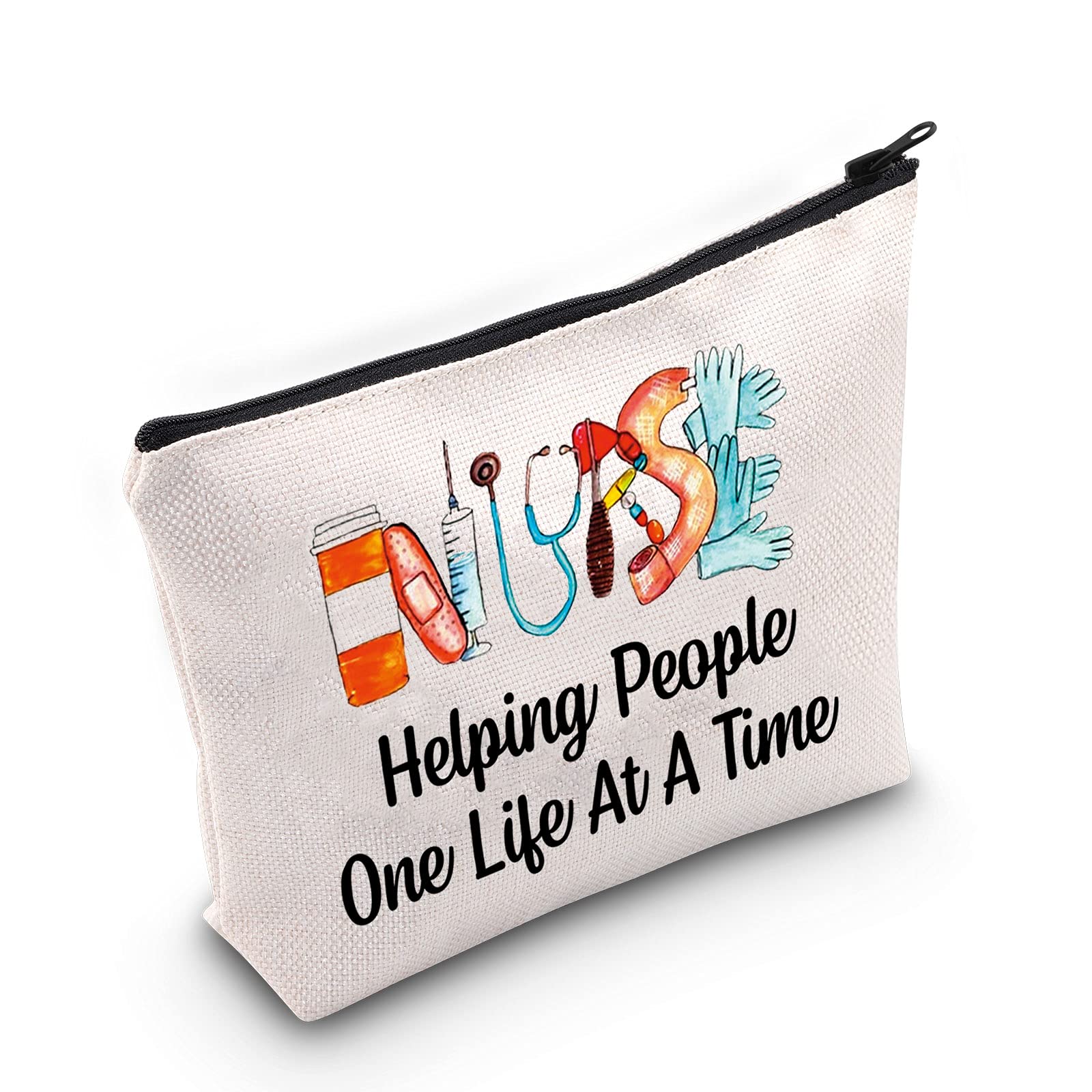 Nurse Makeup Bag for Nursing School Graduates - Cosmetic Pouch with 'Nurses Helping People One Life At A Time' Design - Perfect Medical Gift for Nurses, Students & Healthcare Professionals - Ideal for Work, Travel & Daily Use