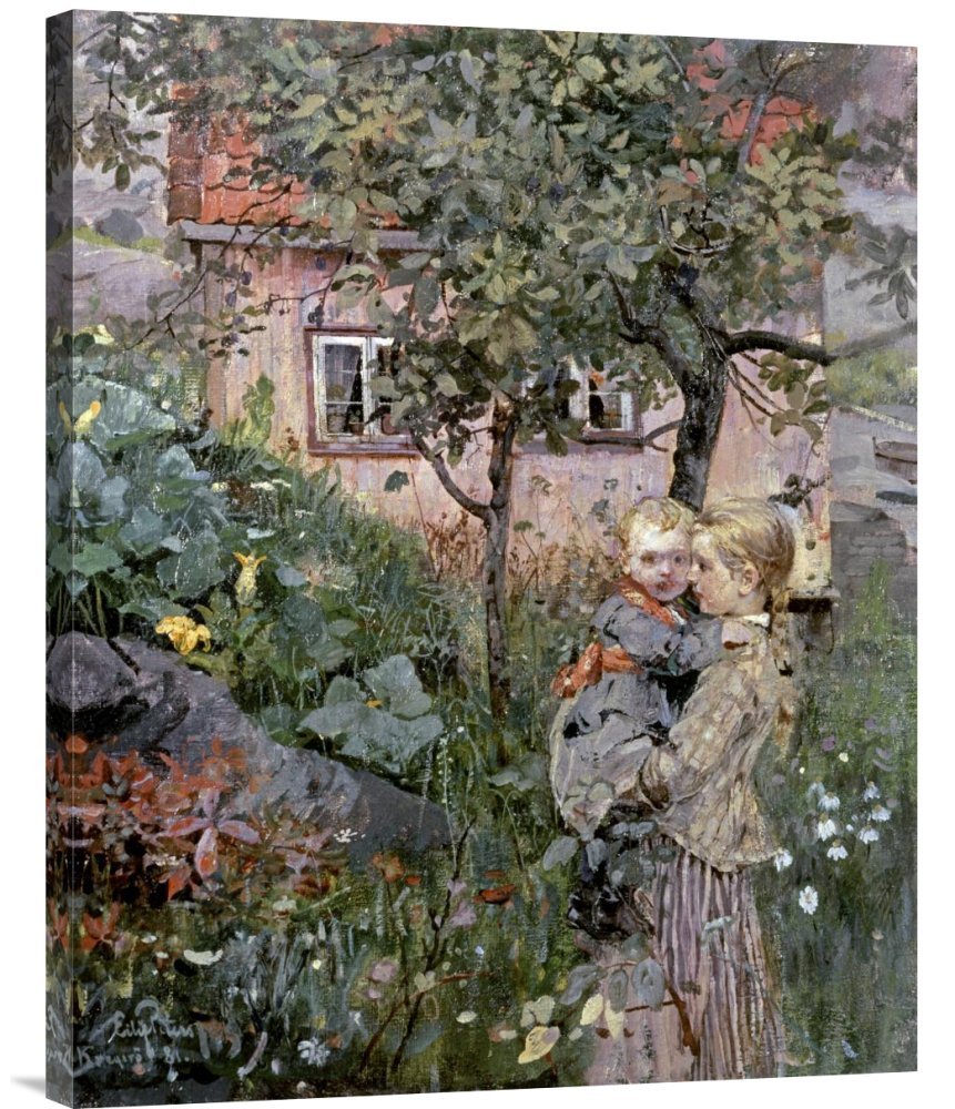 Two Sisters in A Garden Canvas Wall Art Print - Gallery Wrap Giclee by Eilif Petersen - Home & Office Decor, Living Room, Bedroom Wall Decor