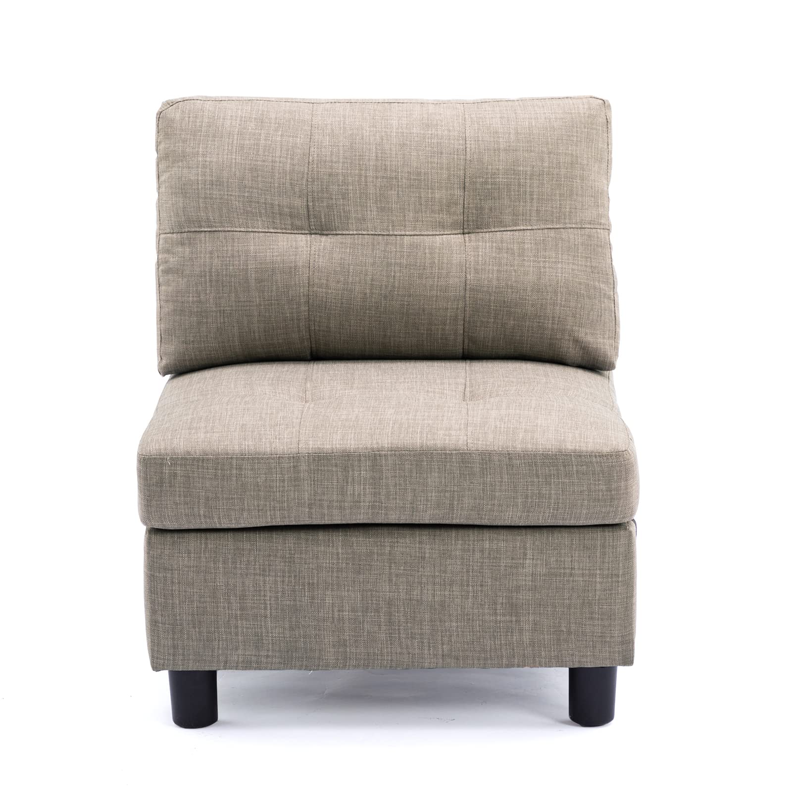 Modern Modular Sectional Sofa Set - Customizable Armless Middle Section, Soft Fabric Upholstery in Khaki Grey | Perfect for Living Room, Family Room & Home Theater Seating