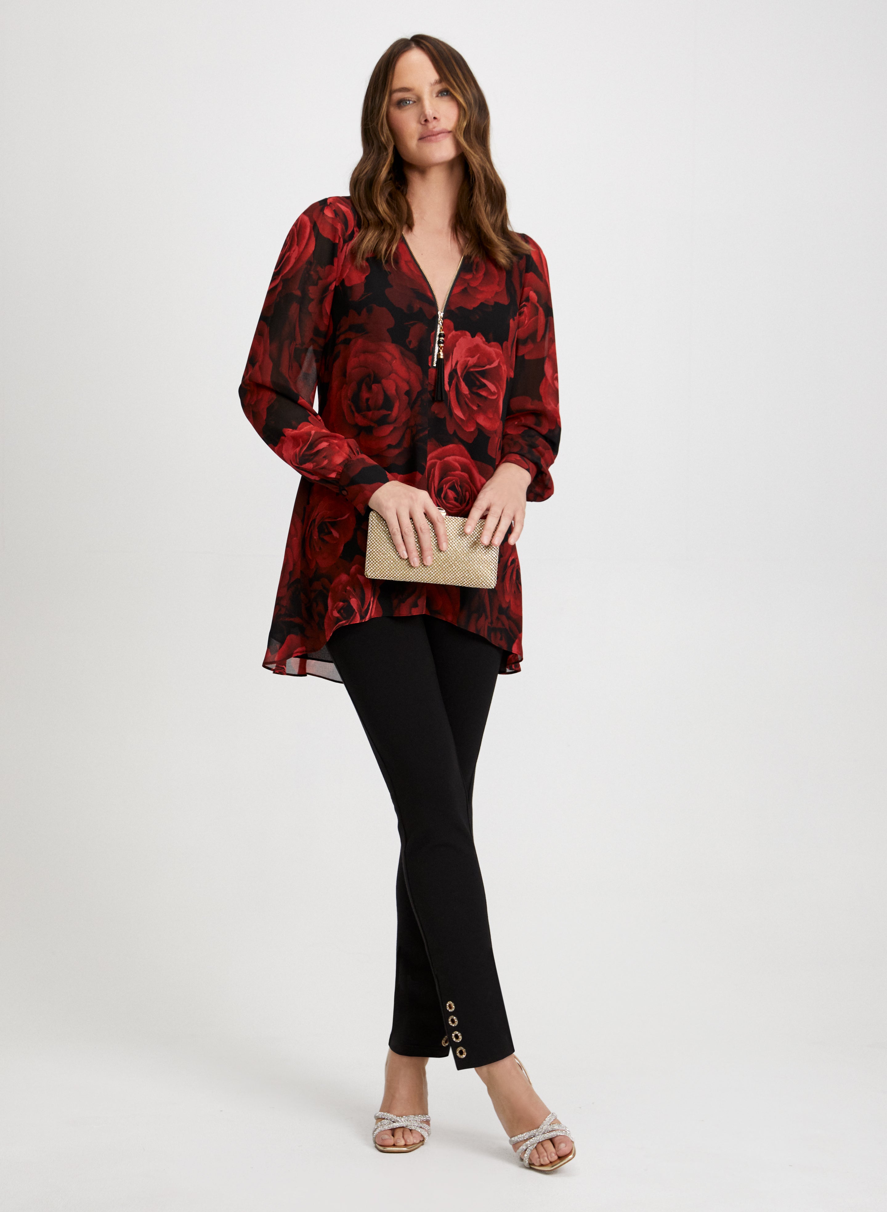Floral Print Blouse & Slim Leg Pants Set - Women's Fashion Outfit for Work, Office & Casual Wear
