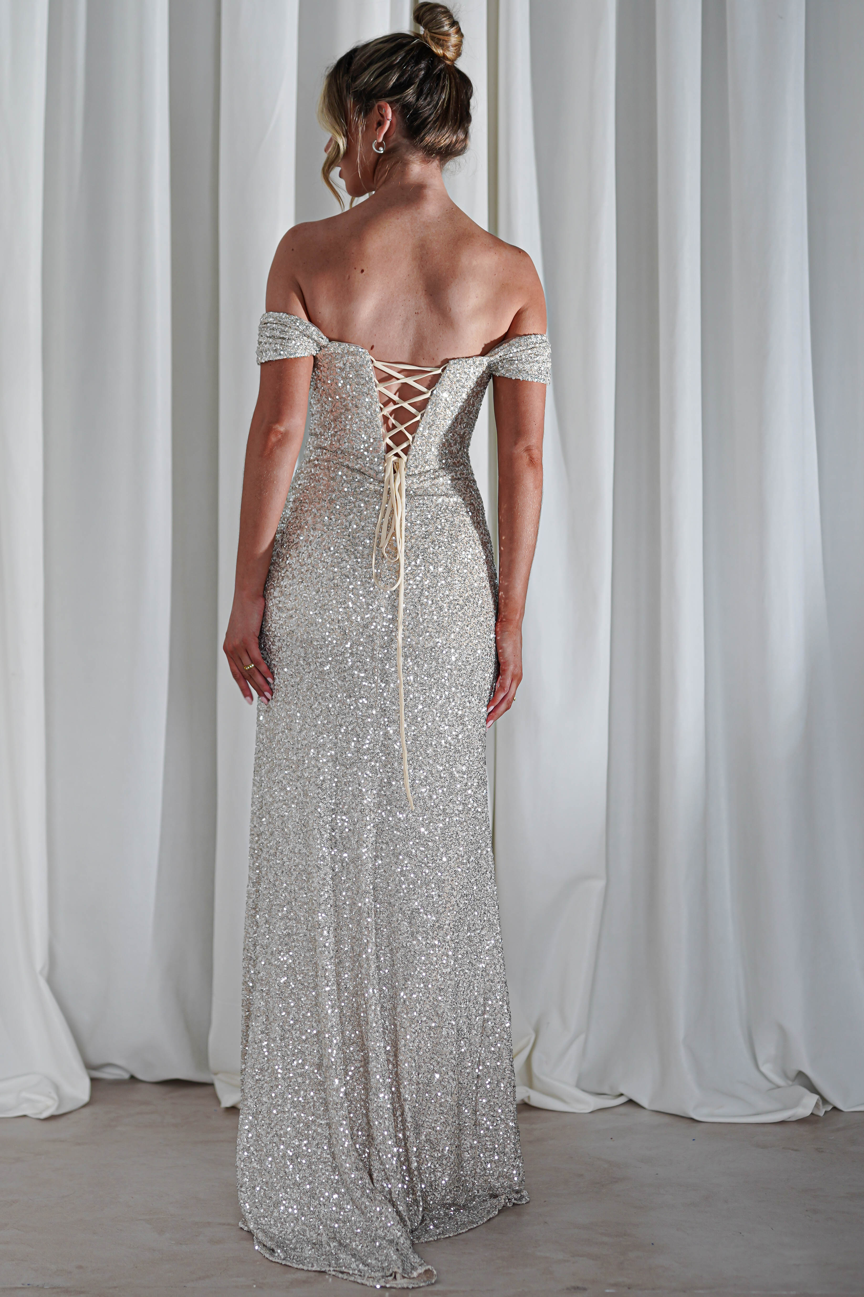 Vilma Sequin Mermaid Gown - Elegant Silver & Champagne Evening Dress for Prom, Wedding, and Special Occasions