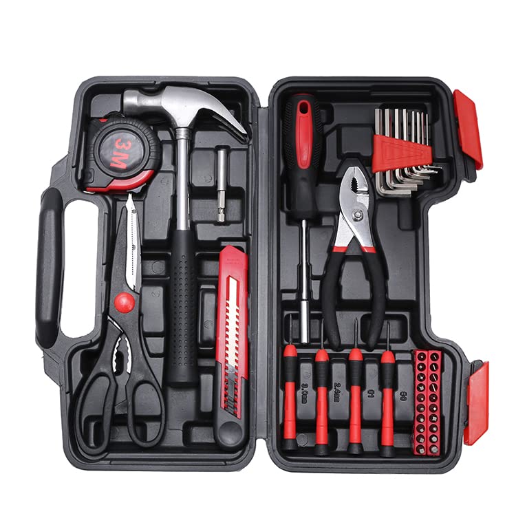 Olivat 39-Piece Tool Set - Complete Household, Garage & Office Hand Tool Kit with Durable Plastic Storage Case (Red) - Perfect for DIY Projects, Home Repairs & Professional Use