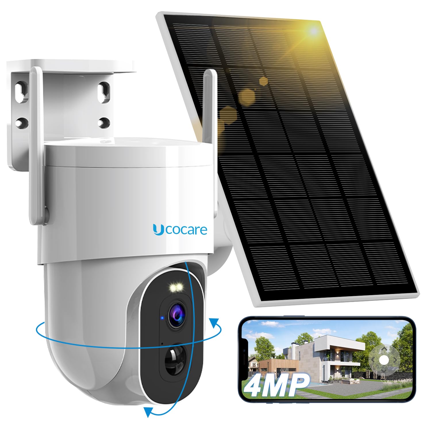 4MP QHD Wireless Solar Security Camera Outdoor - 360° View, 5W Solar Panel, 15000mAh Battery, 30m Color Night Vision, Smart Human Detection, 2-Way Talk, IP66 Weatherproof - Ideal for Home, Yard, and Business Surveillance