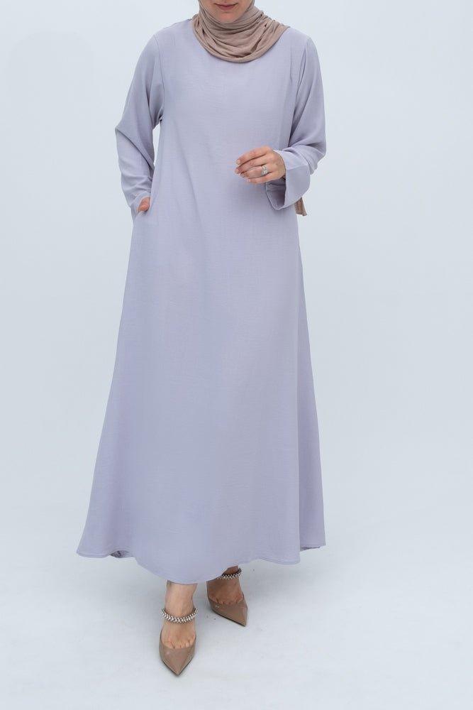 Light Gray Kira Loose Slip Dress with Pockets - Maxi Length Long Sleeve Casual Dress for Women | Perfect for Beach, Date Night & Summer Outfits