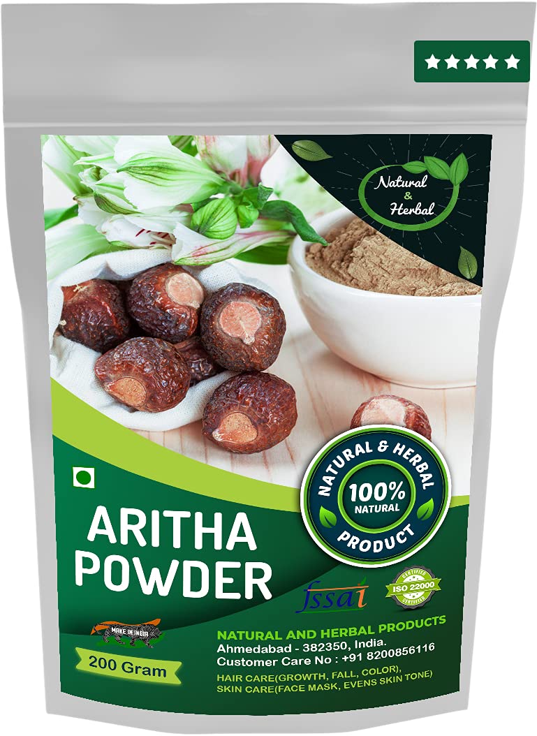 Organic Aritha Powder (Reetha) | 100% Natural Indian Soapberry for Hair Growth & Skin Brightening | Chemical-Free Soap Nuts for Hair Care (Dandruff, Hair Fall) & Face Mask (Even Skin Tone) - 200g | Vegan, Ayurvedic Solution for Natural Beauty Routine