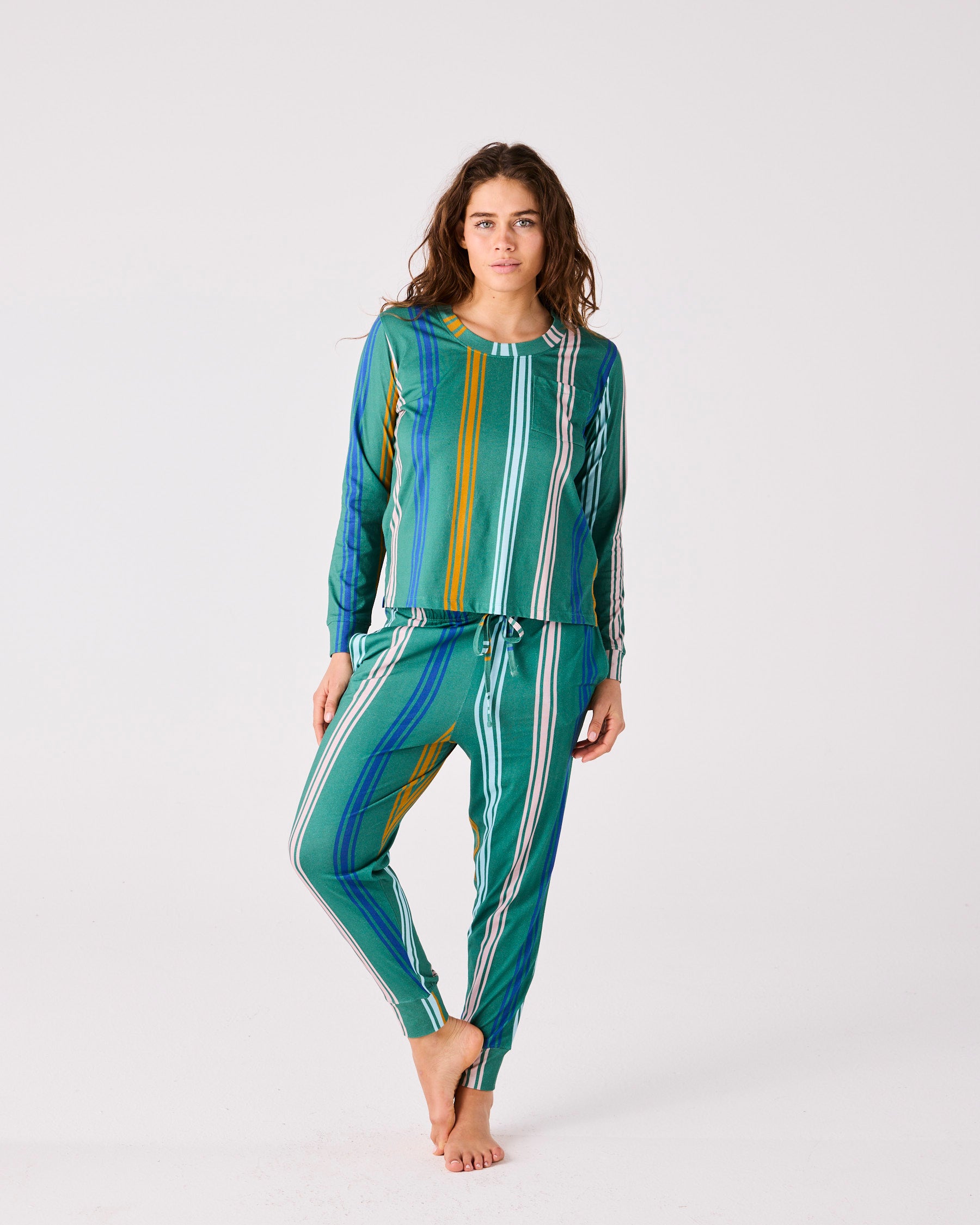 Eden Stripe Organic Cotton Long Sleeve Pajama Set for Women - Soft & Comfortable Sleepwear for Lounge & Nighttime Relaxation