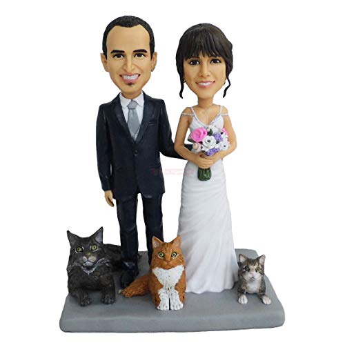 Custom Pet Bobblehead Cake Topper - Personalized Dog & Cat Wedding Cake Topper Figurine | Unique Wedding Decoration for Pet Lovers, Anniversary & Special Occasions
