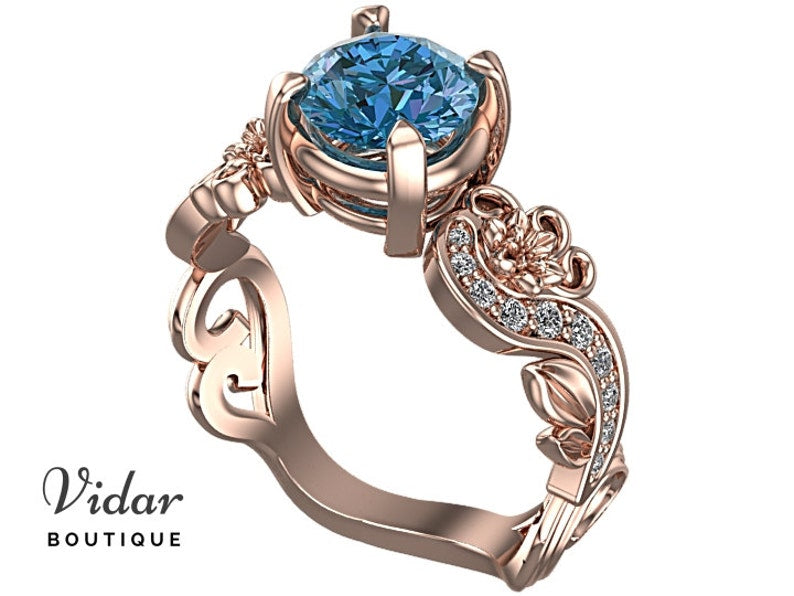 Rose Gold Blue Topaz Flower Engagement Ring – Elegant Vintage Style Wedding Band for Women | Perfect for Proposals, Anniversaries & Special Occasions