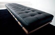 Modern Mies van der Rohe Inspired Two-Seater Bench - Mid-Century Style Sofa for Living Room, Bedroom or Entryway - Durable Wooden Frame with Upholstered Cushion