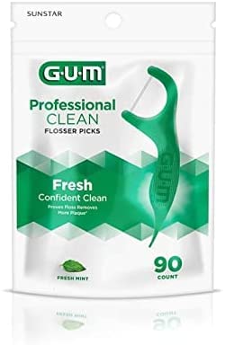 GUM Professional Clean Flossers Fresh Mint - 90 Count (Pack of 5) | Dental Floss Picks for Teeth Cleaning | Perfect for Travel, Office & Home Oral Care