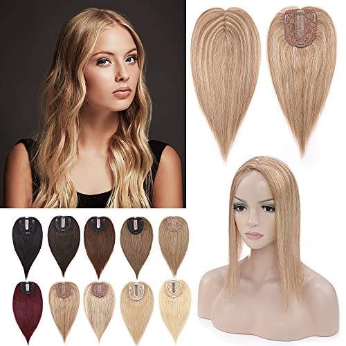 SEGO Real Human Hair Toppers for Women - No Bangs, 130% Density, 10x12cm Silk Base, 100% Remy Human Hair Clip-in Top Wiglet for Thinning Hair - 18 Inch Golden Brown & Bleach Blonde - Perfect for Daily Wear, Parties & Special Occasions