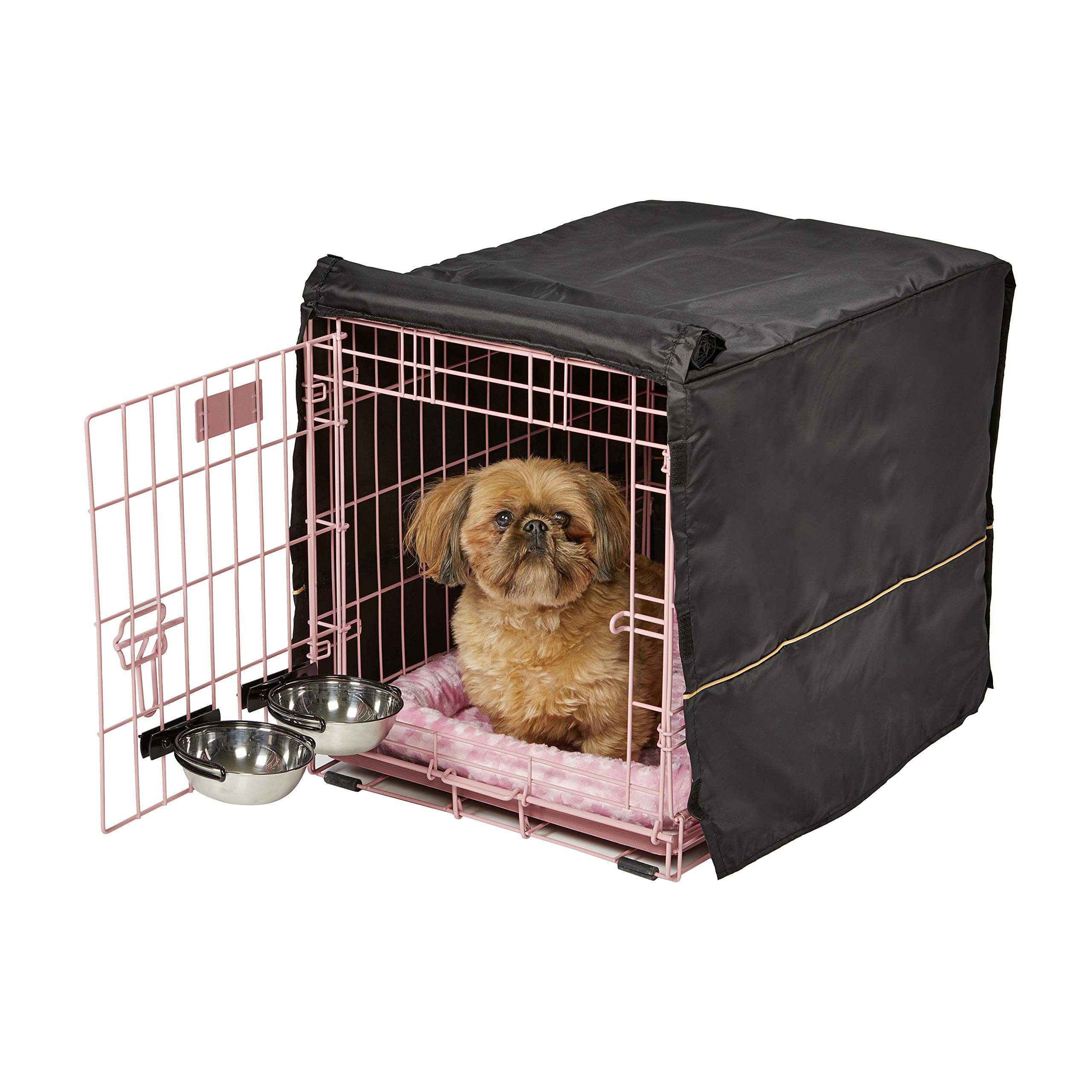 MidWest Homes for Pets iCrate 24-Inch Dog Crate Starter Kit for Small Dogs up to 25 lbs - Includes Pet Crate, Comfort Bed, 2 Stainless Steel Bowls & Pink Crate Cover - Perfect for Home, Travel & Training (1524PK-KIT)