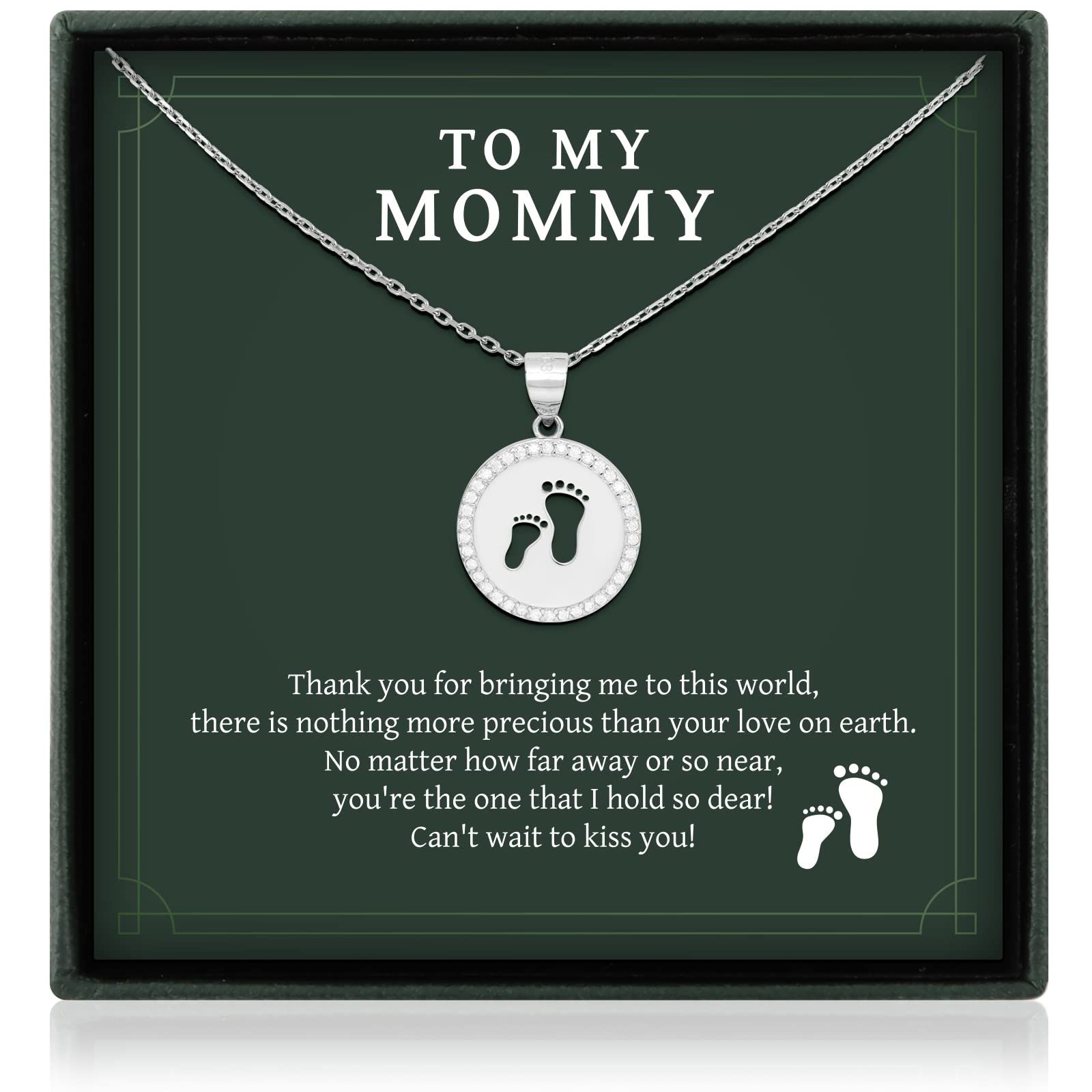 925 Sterling Silver Mom Necklace Baby Gift Set - Perfect Baby Shower, Mother's Day, and New Mom Gifts for Mommy to Be