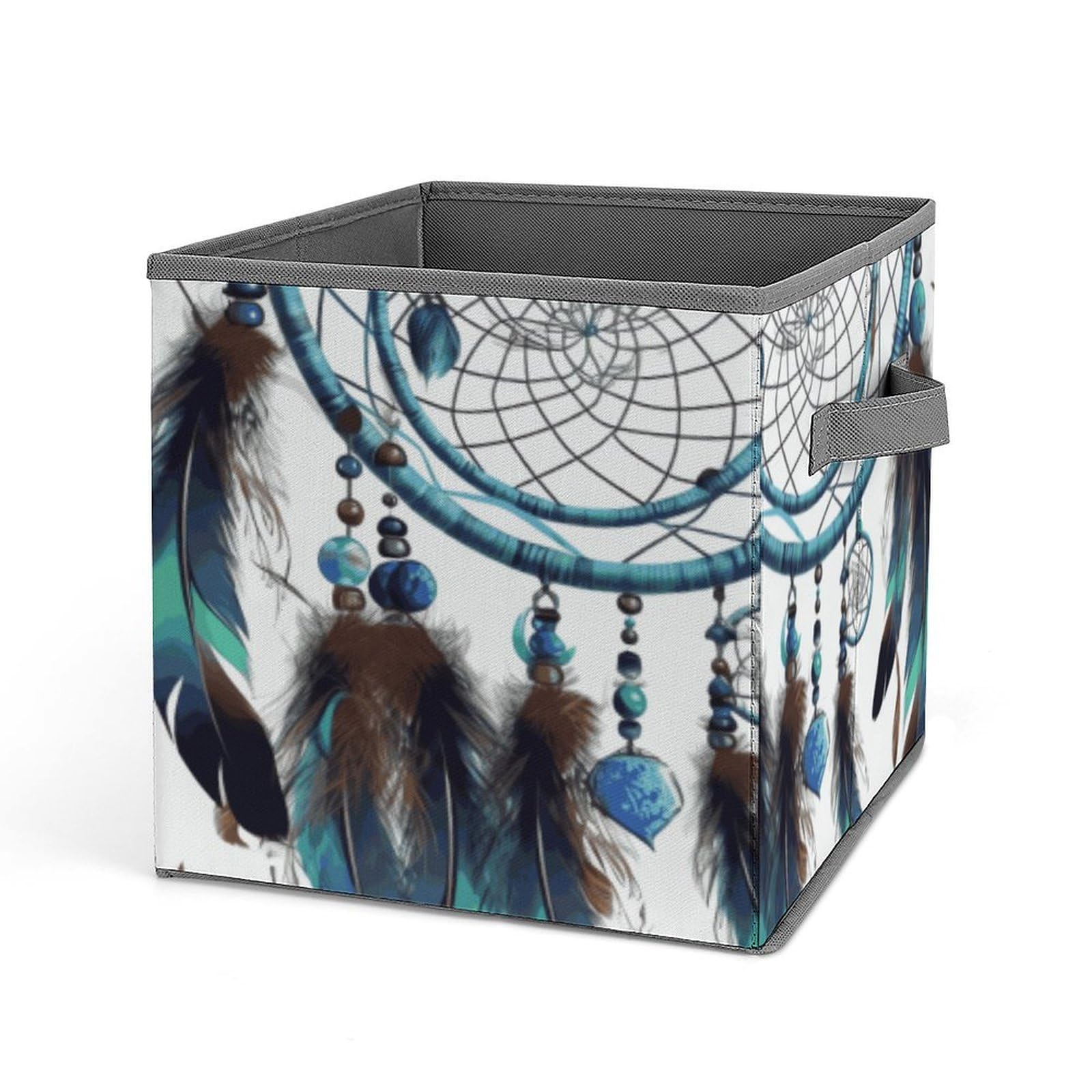 Large Collapsible Storage Bins with Handles - 10.6x10.6x10.6 Inch Dream Catcher Design Closet Organizers for Home & Office - Perfect for Toys, Blankets, Books & Seasonal Decor Organization