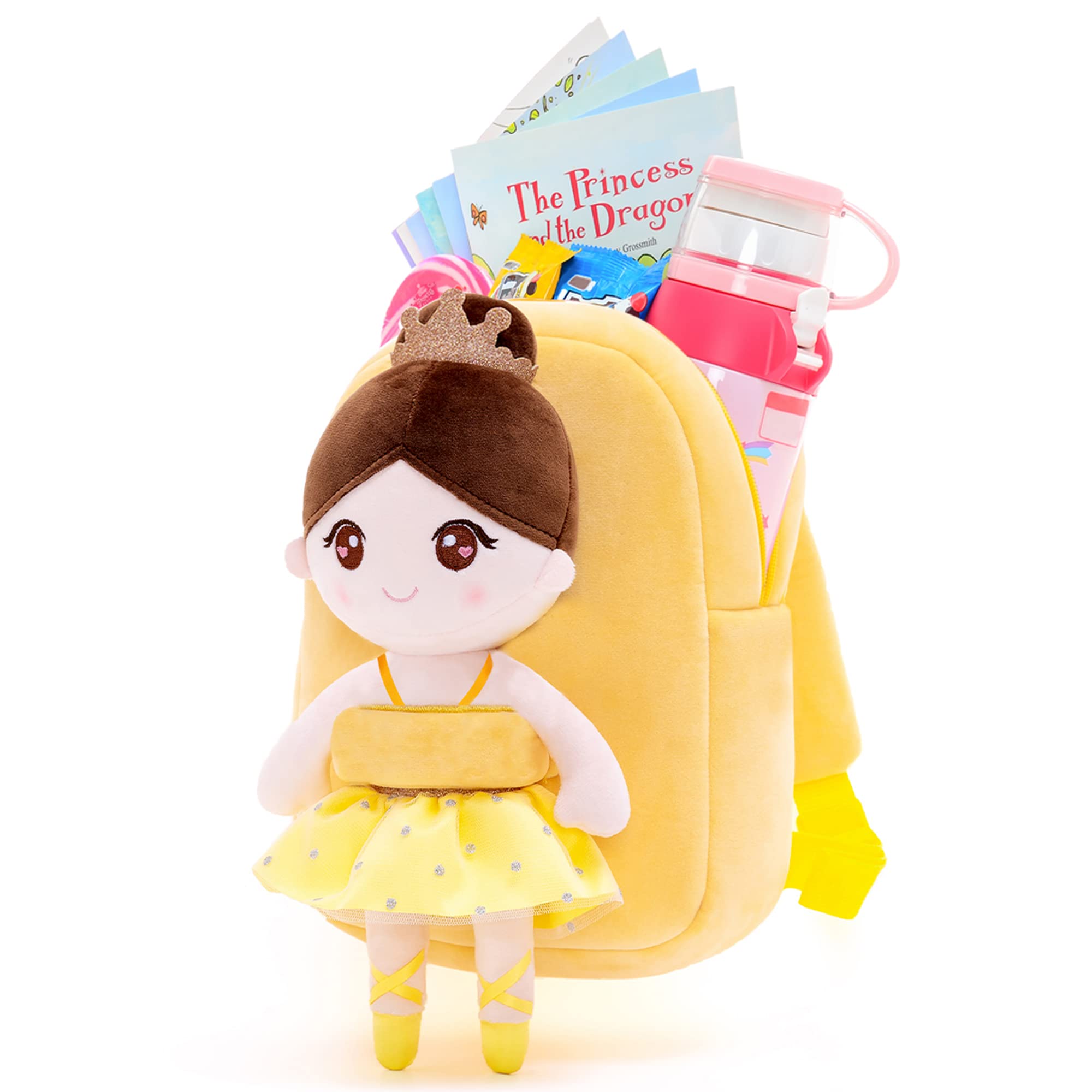 Gloveleya Toddler Backpack for Kids - Soft Plush Ballet Girl Doll Toy (9 Inches, Yellow) - Perfect for Preschool, Daycare & Travel Accessories