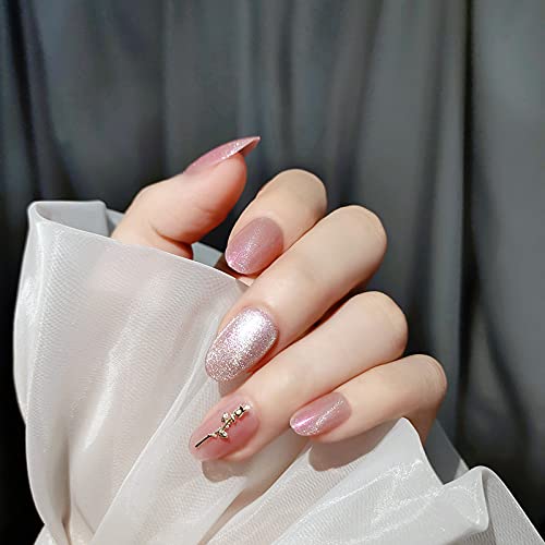 24pcs Fake Nails with Glue - Pink Rose Short False Nails for Manicure | Fashionable Press On Nails | Perfect for Parties, Weddings & Daily Wear