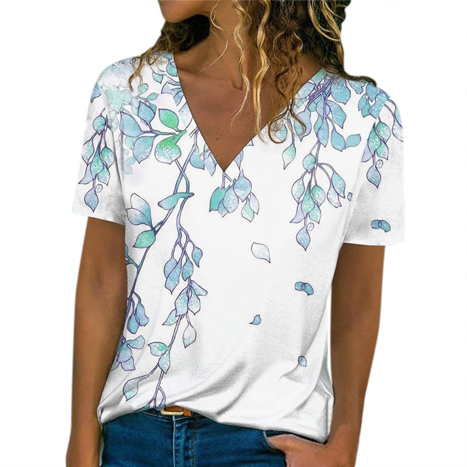 Women's Short Sleeve V-Neck Blouses - Flowy Casual Summer Tops & Tee Shirts | Perfect for Office Wear, Weekend Outings & Beach Vacations