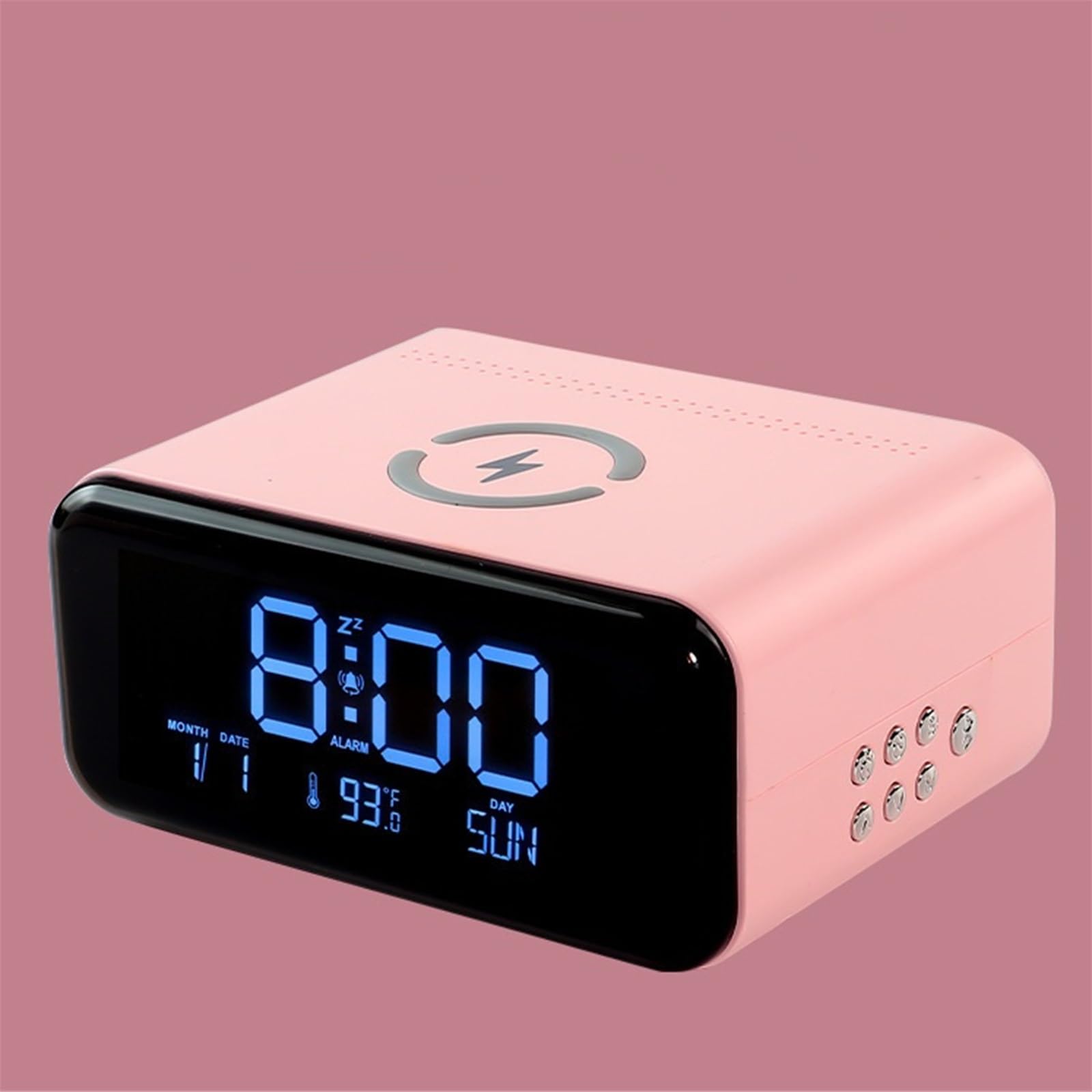 Fyrwqm 3-in-1 Bluetooth Speaker with LED Night Light, Wireless Charger & Digital Alarm Clock - Touch Sensor, Fast Phone Charging, Bedside Table Lamp (Pink) - Perfect for Bedrooms, Offices & Home Decor