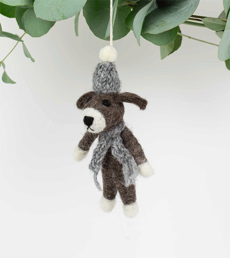 Handmade Felt Dog Ornament with Hat & Scarf - Christmas Tree Decor, Holiday Gift for Pet Lovers - Perfect for Xmas Decorations, Winter Home Accents & Dog-Themed Parties