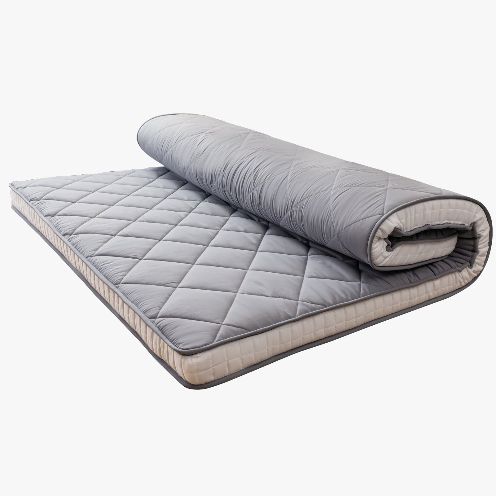 MAXYOYO Japanese Floor Futon Mattress - Diamond Pattern Roll Up Folding Bed for Adults & Guests, Grey | Portable Floor Sleeping Mat for Small Spaces, Camping & Travel