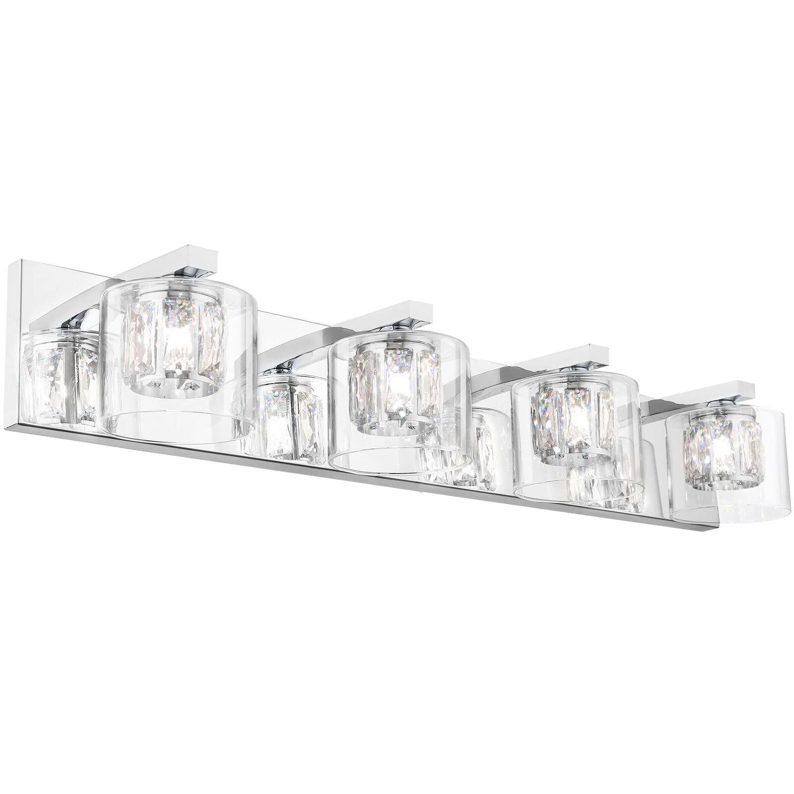 HEWEGO 29 Inch Modern Chrome LED Bathroom Vanity Light Fixture with Crystal Accents - 4 Lights, Bulbs Not Included - Perfect for Bathroom Mirror Lighting, Vanity Makeup Area, and Modern Home Decor