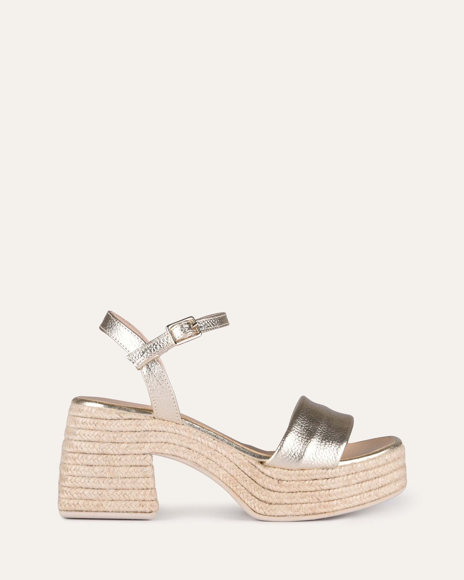 Fairfax Women's Gold Leather High Heel Espadrille Sandals - Comfortable & Stylish for Weddings, Parties & Summer Outings