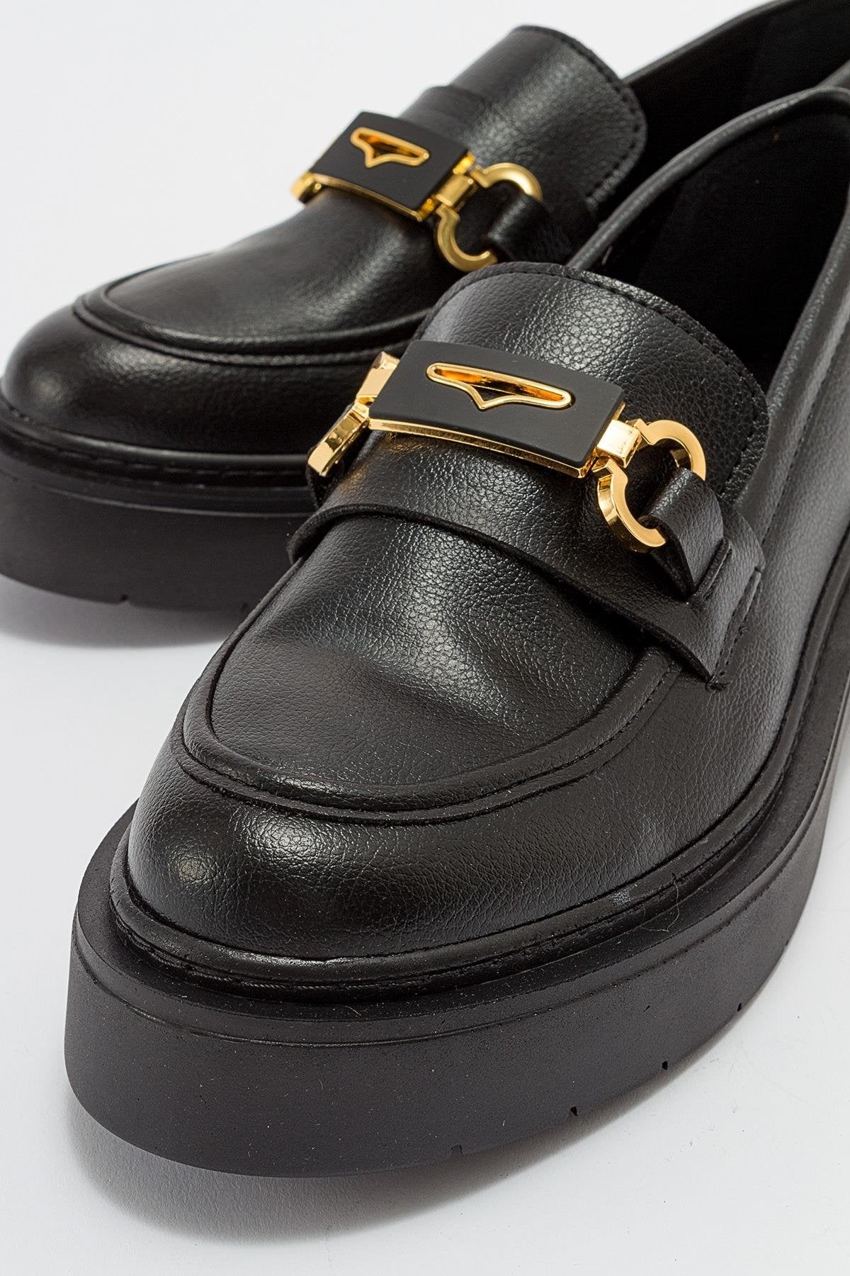 Simone Black Bit Platform Loafers for Women - Comfortable Slip-On Dress Shoes for Office, Business & Casual Wear | Stylish Chunky Heel Loafers for Work & Everyday Outfits