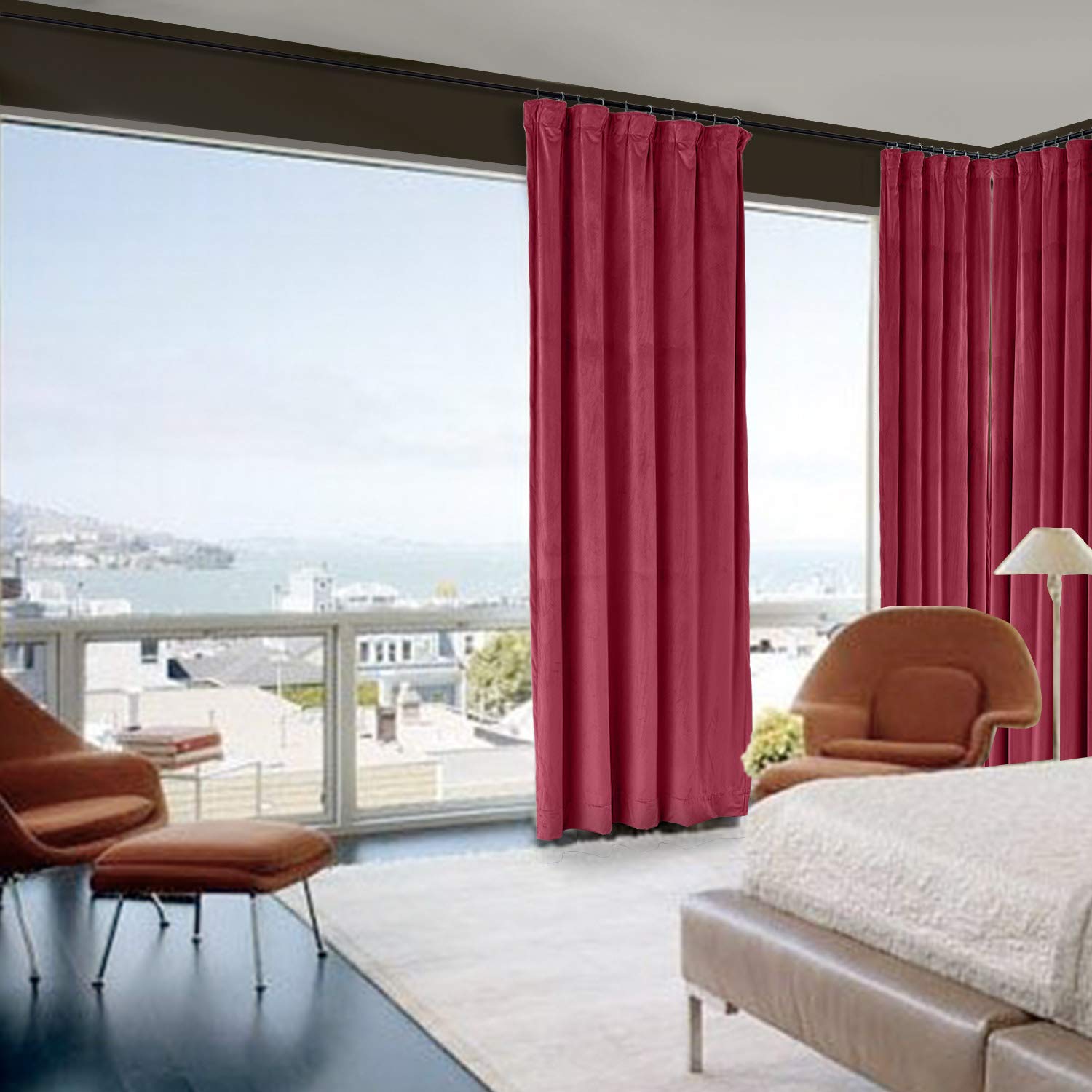Prim Soft Velvet Blackout Curtains - Extra Wide Thermal Insulated Room Divider Drapes for Bedroom & Living Room (Burgundy, 120x96 Inches, 1 Panel) - Perfect for Light Blocking, Privacy & Temperature Control