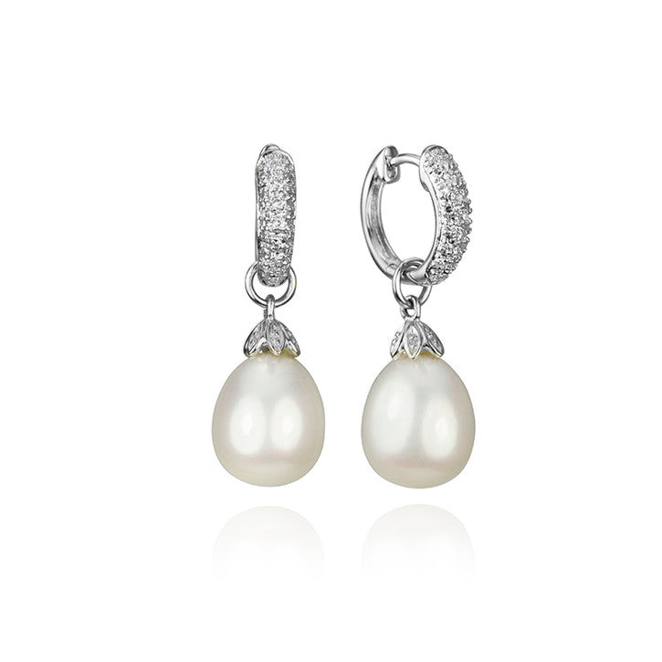 14K White Gold Pearl and Diamond Drop Earrings for Women - Elegant Dangling Earrings for Wedding, Party & Special Occasions