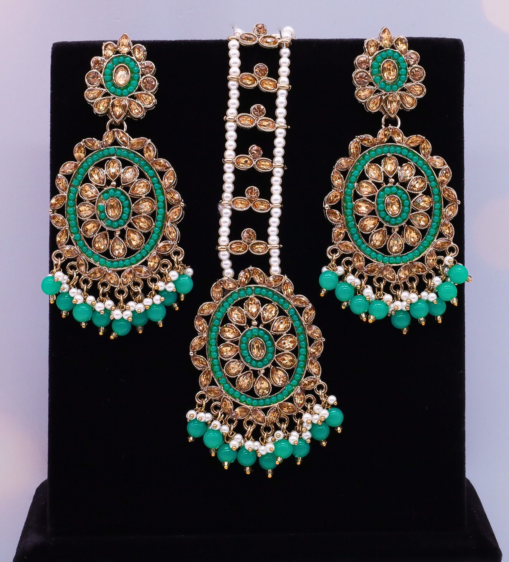Liza Stone Dangle Earrings with Tikka Design - Boho Chic Jewelry for Women, Perfect for Parties, Weddings & Festive Occasions