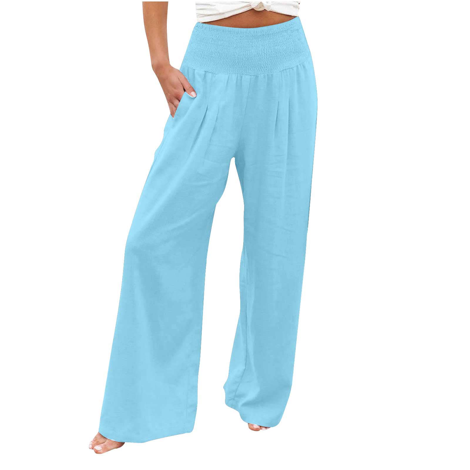 BOXIACEY Women's High Waisted Wide Leg Palazzo Pants - Soft Cotton Linen Blend, Flowy Beach Lounge Pants with Pockets for Casual Wear, Vacation & Summer Outfits