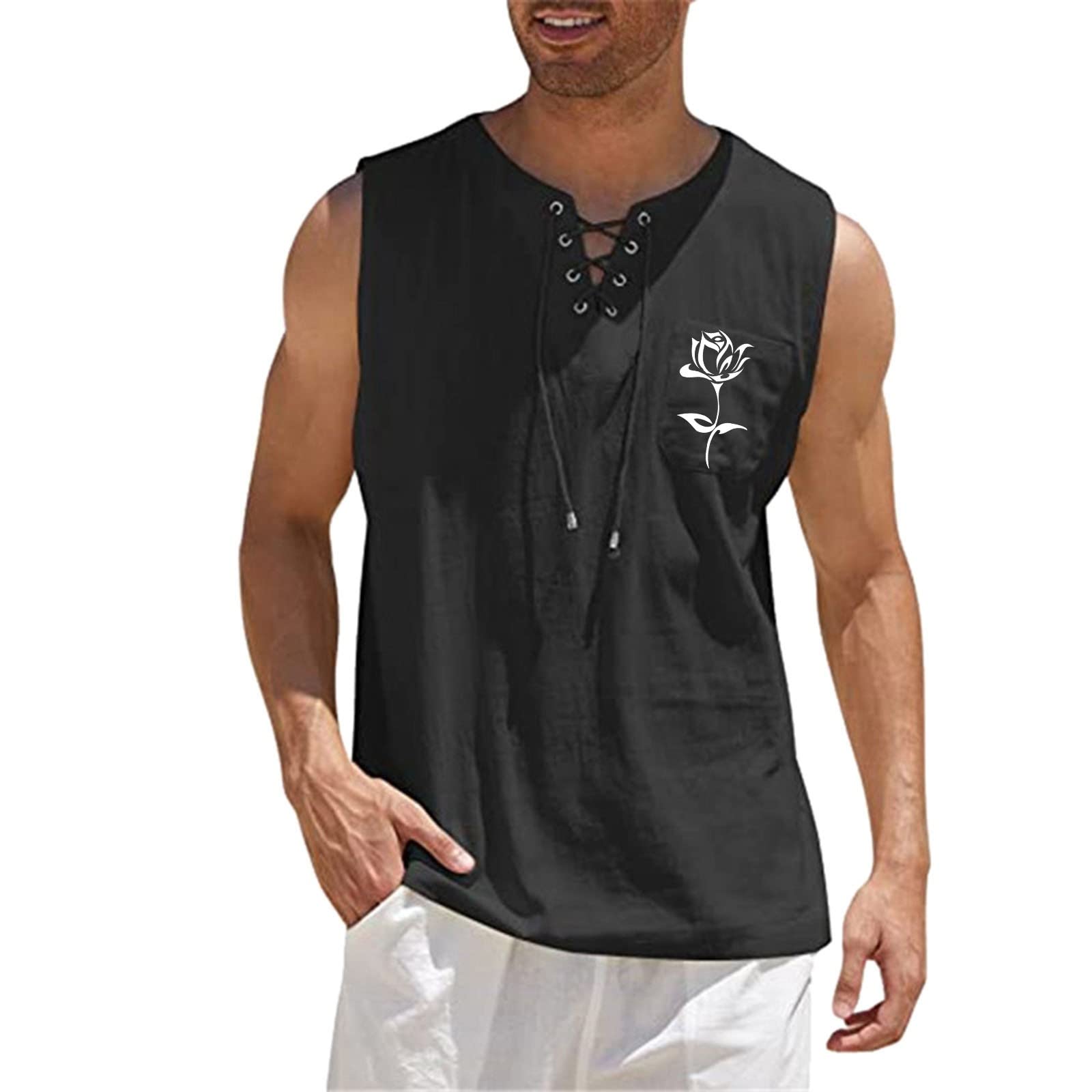 GUINE Black Button Down Shirt for Men - Sleeveless Casual Tee Shirts | Perfect for Summer Outfits, Gym Wear & Street Style Fashion