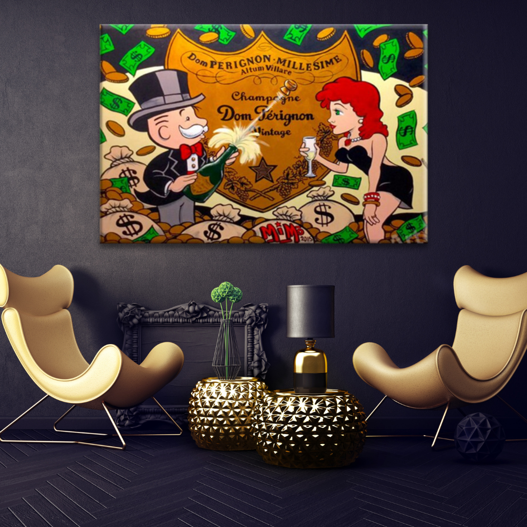 Alec Monopoly Beauty and Wine Canvas Print - Modern Wall Art for Living Room, Bedroom & Office Decor