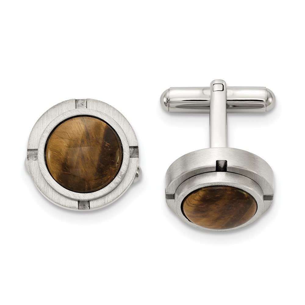 Black Stainless Steel & Tiger's Eye Cufflinks 17mm for Formal Events