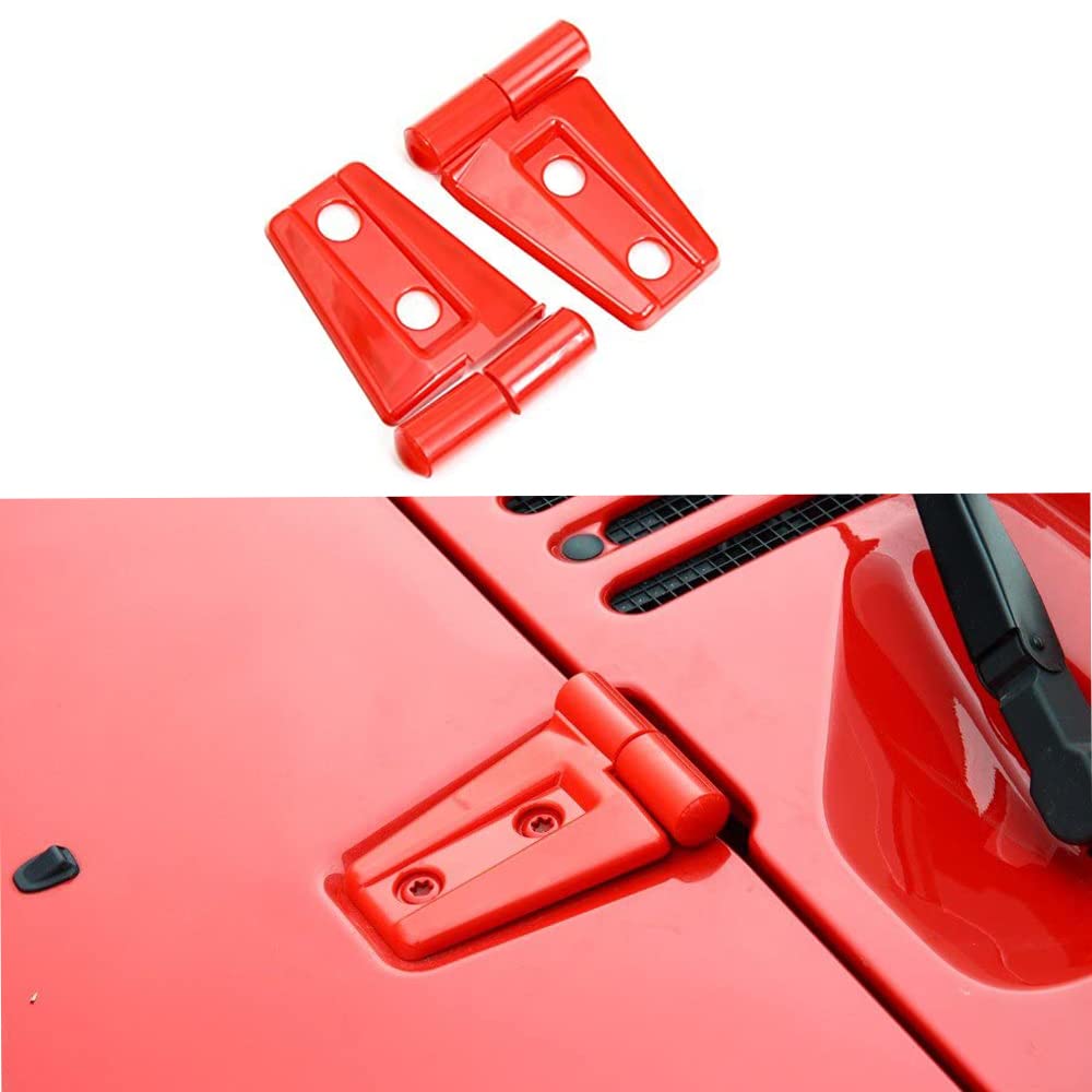 BORUIEN Red Front Engine Hood Hinge Cover Trim for Jeep Wrangler 2007-2016 - Exterior Accessories & Decoration (2pcs) | Durable Protection & Stylish Upgrade for Off-Road Adventures
