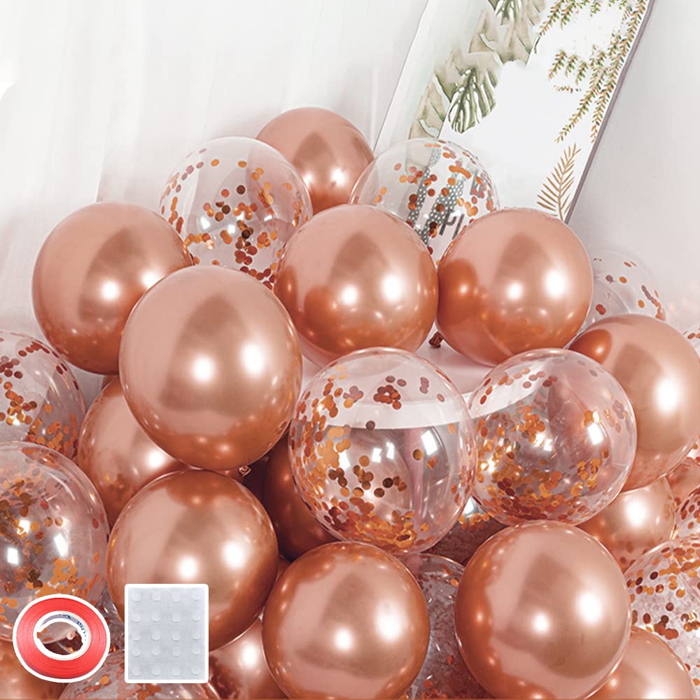 Rose Gold Confetti Balloons 42 Pack - Round Metallic Chrome Balloons for Christmas, Birthday, Wedding, Baby Shower & Graduation Party Decorations - Perfect for Photo Backdrops, Ceiling Decor & Event Centerpieces