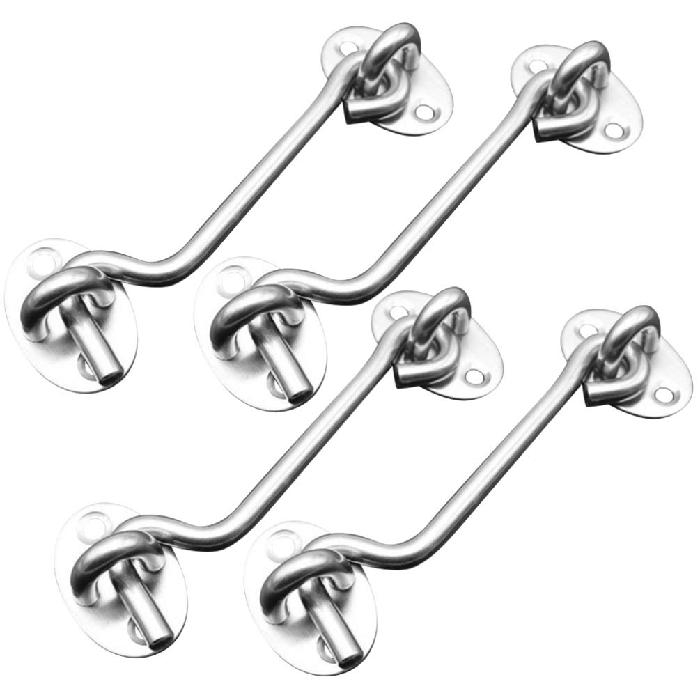 Yardwe 4-Piece Stainless Steel Cabin Hook & Eye Latch Set - Windproof Gate Lock, Silent Door Stopper for Sheds, Windows & Security - Silver | Perfect for Outdoor Gates, Barn Doors & Home Safety