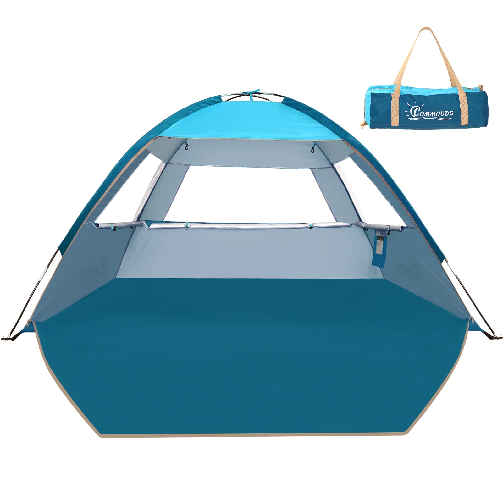 COMMOUDS UPF50+ Beach Tent with Portable Carrying Bag - Lightweight Sun Shade Canopy for Outdoor, Camping, Picnics & Family Beach Days