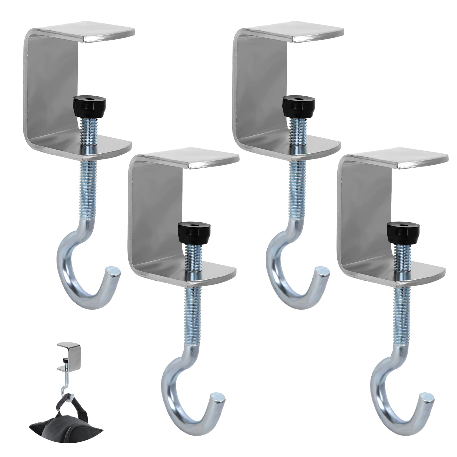 4-Pack Adjustable Metal Desk Mount Bag Holder Hook - Under Table Purse Hanger Clip, Headphones Holder & Organizer for Women & Girls - Perfect for Office, Home, Car & Travel to Reduce Clutter