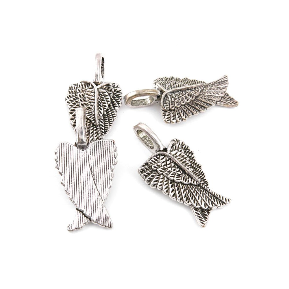 300-Piece Antique Silver Tone Jewelry Making Charms - Angel Wings Pendants & Craft Findings for DIY Bracelets, Necklaces, Scrapbooking (Bulk Supplies)