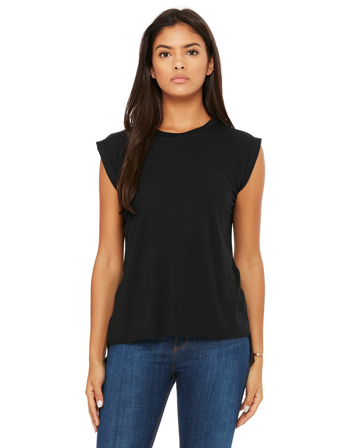 Bella + Canvas 8804 Women's Flowy Muscle Tee with Rolled Cuff - Soft V-Neck Workout Shirt for Yoga, Gym & Casual Wear