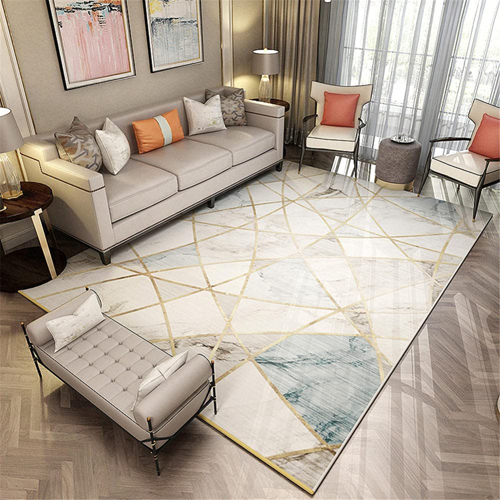 6' x 9' Non-Slip Washable Area Rug - Soft Living Room Carpet for Bedroom, Kitchen & Outdoor Decor - Fancy Yellow Rectangular Rug (Z0152) | Perfect for Home, Office & Dorm Room Flooring