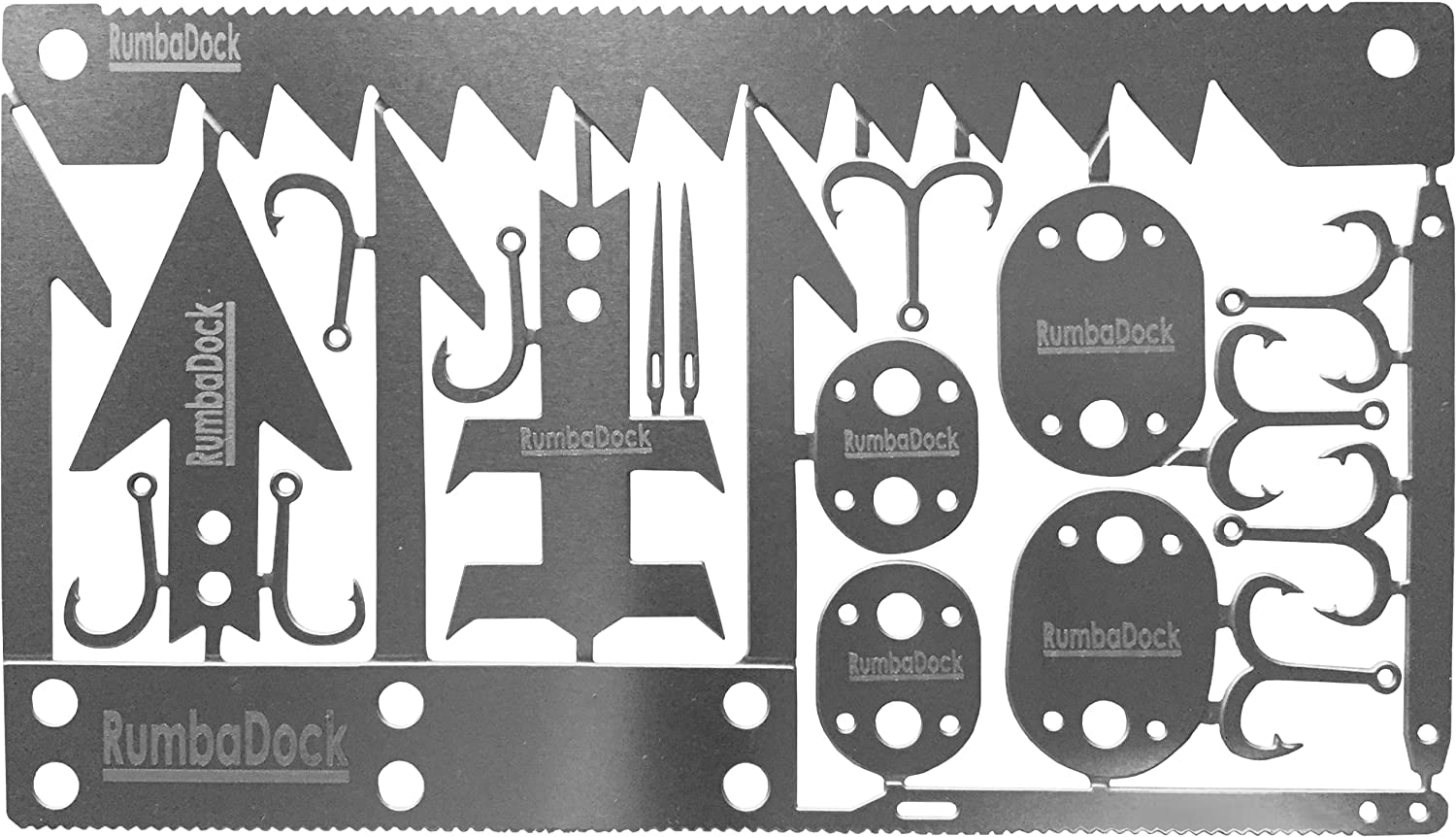 RumbaDockUSA Survival Multi Tool Card - 18-in-1 Credit Card Sized EDC Tool with Fishing Hooks, Arrowheads & Saw for Camping, Hunting & Emergency Preparedness | Perfect for Bug Out Bags, SHTF Scenarios & Outdoor Adventures
