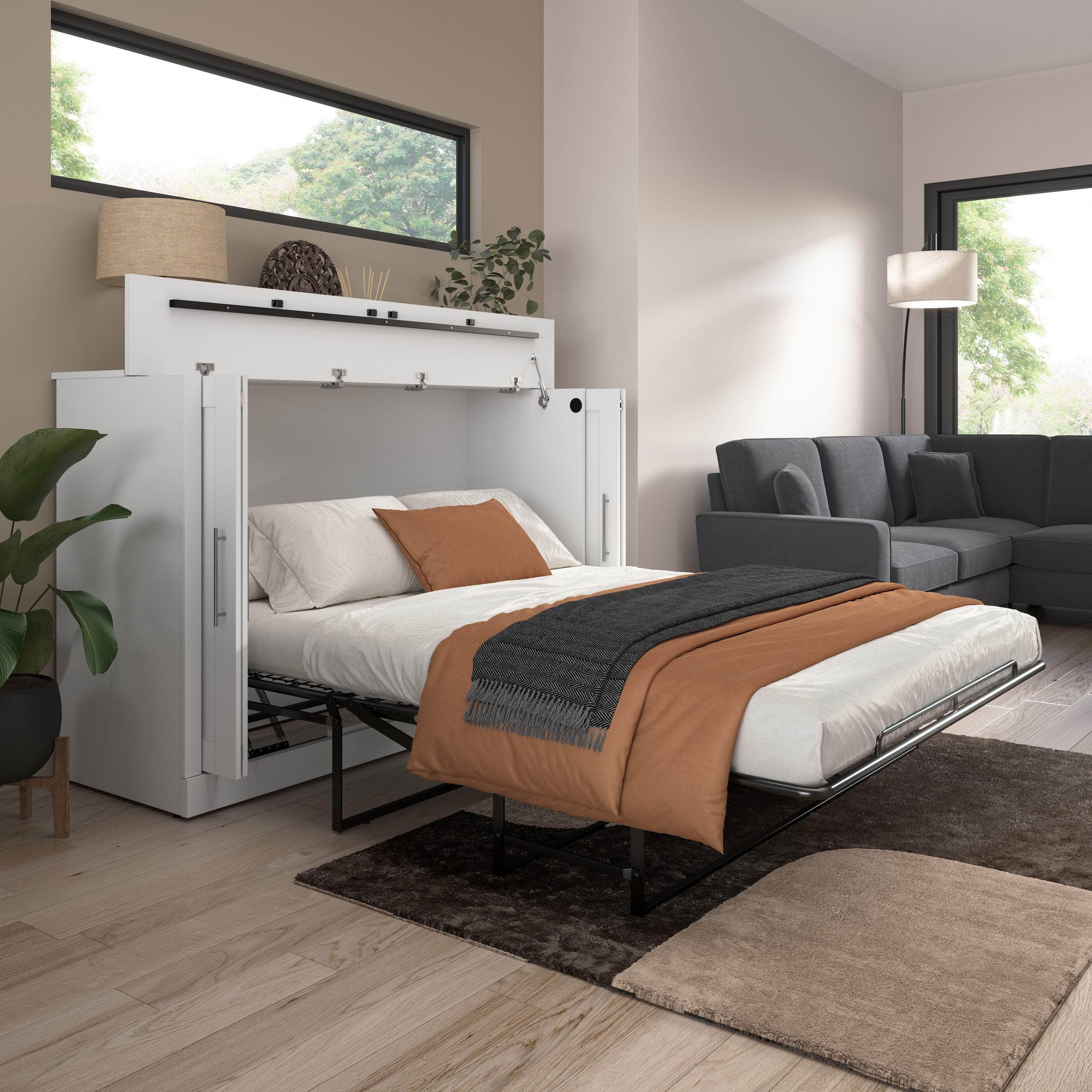Pur 75W Queen Cabinet Bed with Mattress - 3 Color Options | Space-Saving Murphy Bed for Small Apartments & Guest Rooms